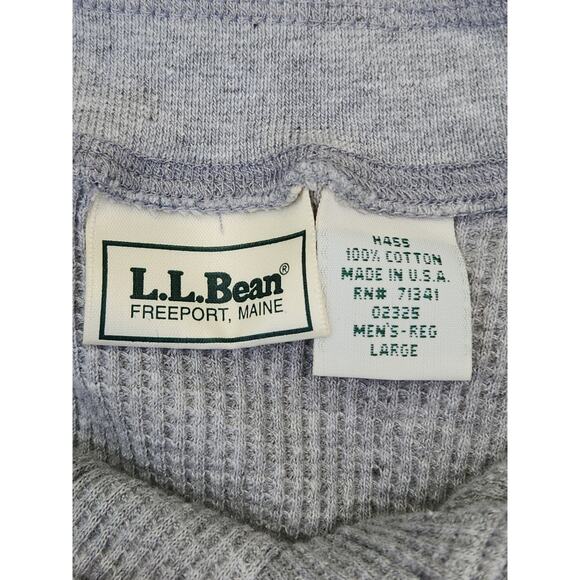 L.L.Bean Thermal Men's L Gray Henley Waffle Knit Long Sleeve VTG USA Made - Picture 4 of 5